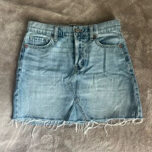 Light Blue Denim Skirt with Frayed Hem